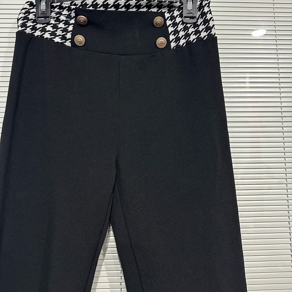 SHEIN Pants - SHEIN Black Pants with Houndstooth Waistband